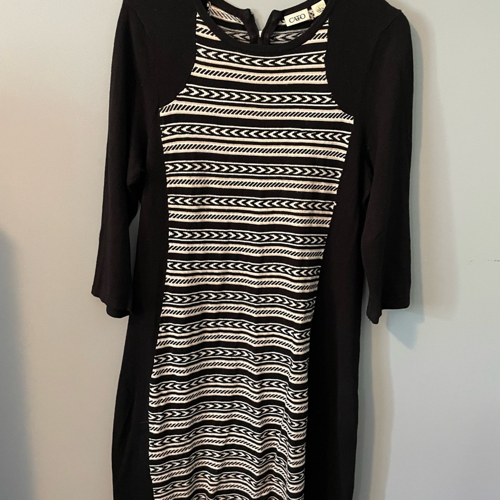 Cato Sweater Knee Length Black and White Patterned Dress